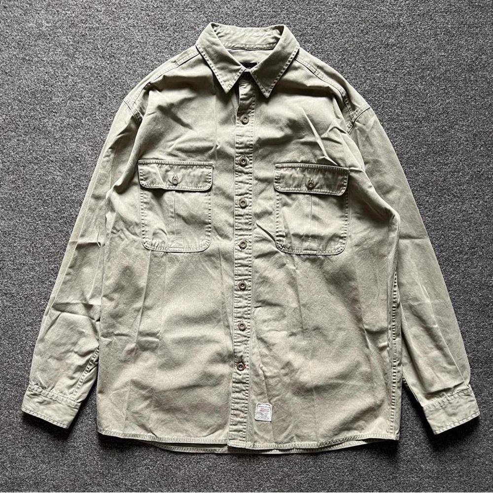 Vintage Eddie Bauer Tan Button‎ Down Long Sleeve Collared Shirt Men’s L Gorpcore